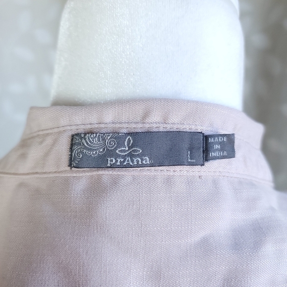 Prana Alda Relaxed Fit Button Down Roll Tab Slub Denim Top Dovetail Beige Large - Picture 14 of 16